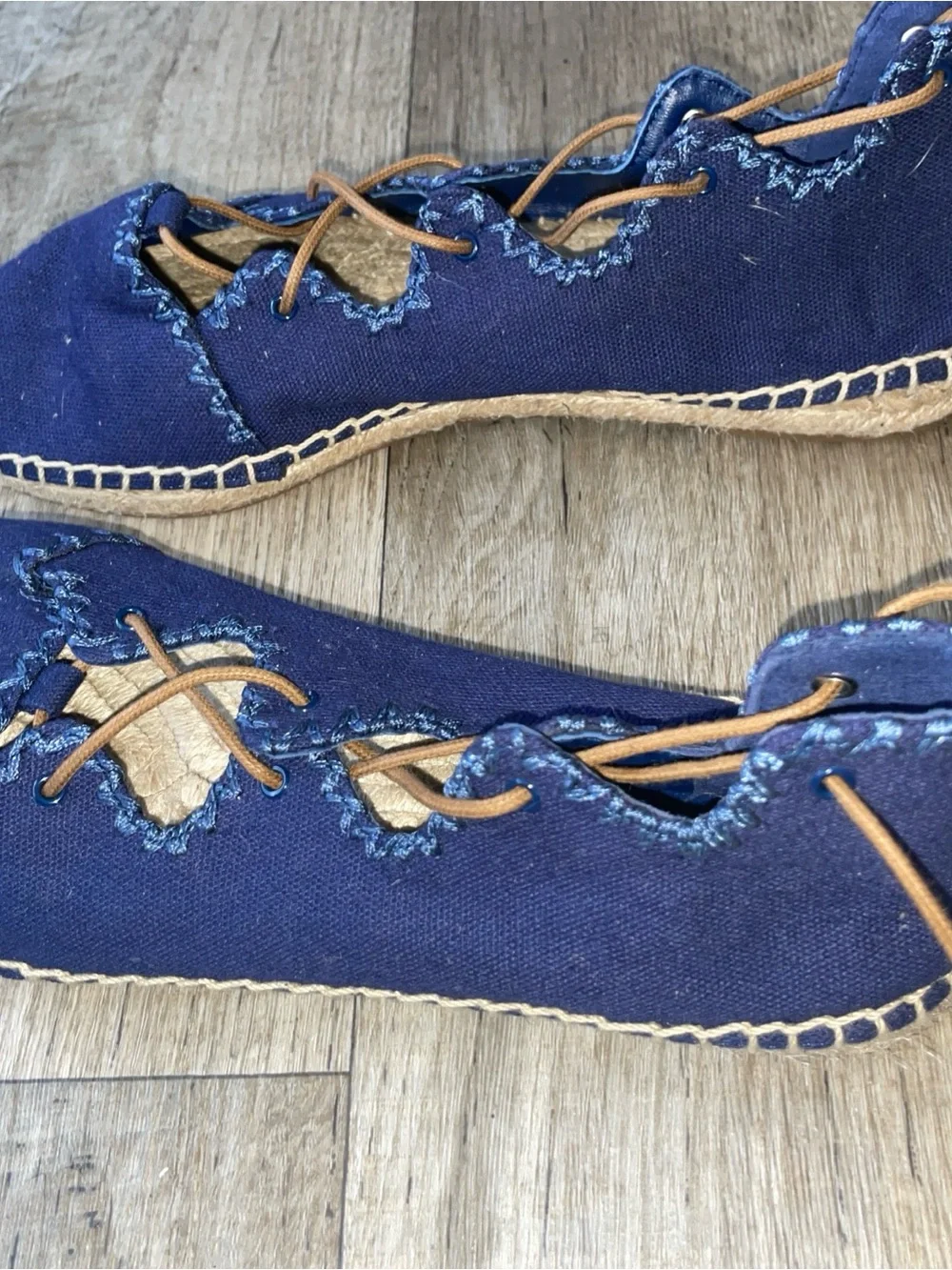 Tory Burch Sonoma Gillie Espadrille Flats  Lace-Up 8 Navy Canvas Upper